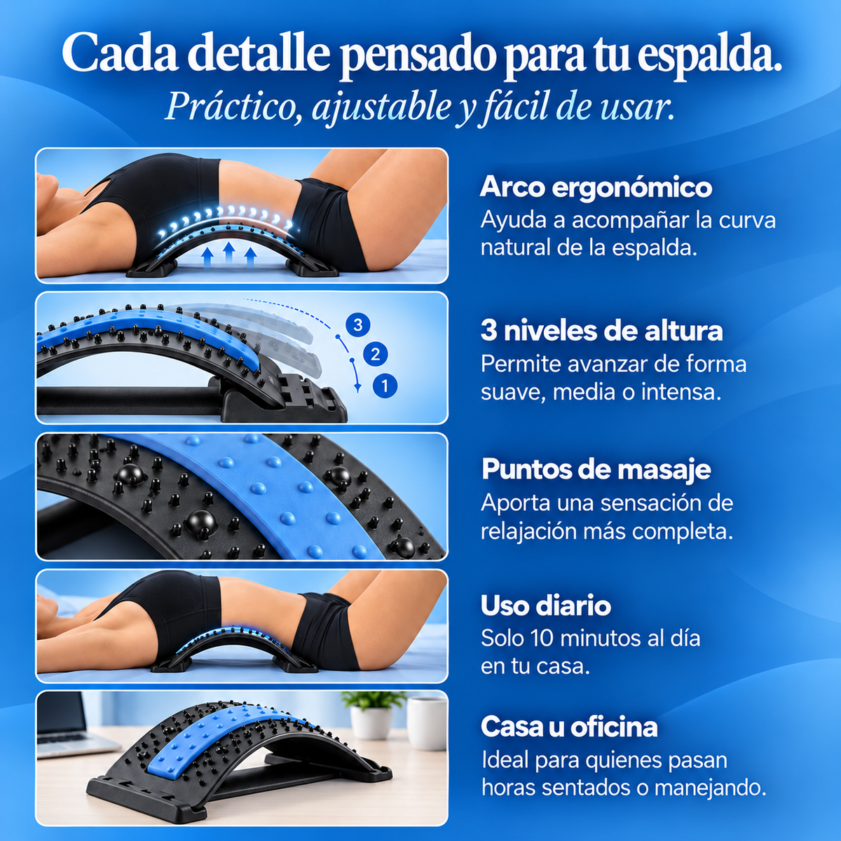 Estirador Lumbar Ajustable · Alivia la Tensión de tu Espalda Baja en Minutos